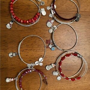 Alex and Ani Silver and Red Charm Bracelets